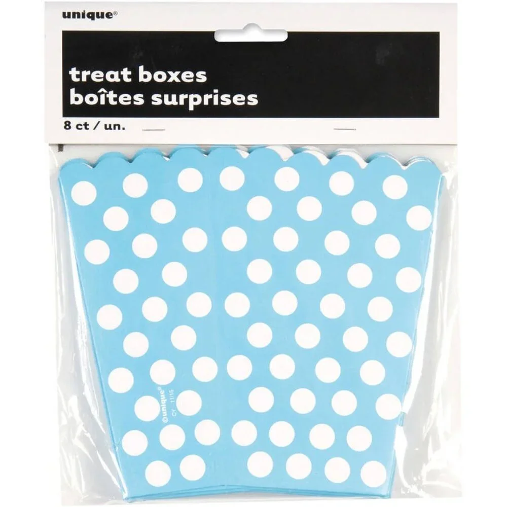 Light Blue Polka Dot Treat Favor Boxes, 5in x 4in, 8ct